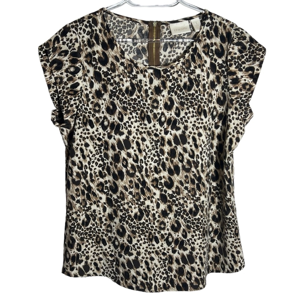 Chico’s Brown Leopard Print Zip-Back Blouse • Size 1 (US M/8) • EUC